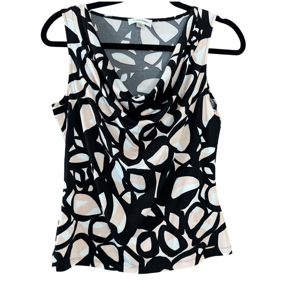 Calvin Klein Drape Neck Sleeveless Pullover Blouse Geometric Pattern P/M